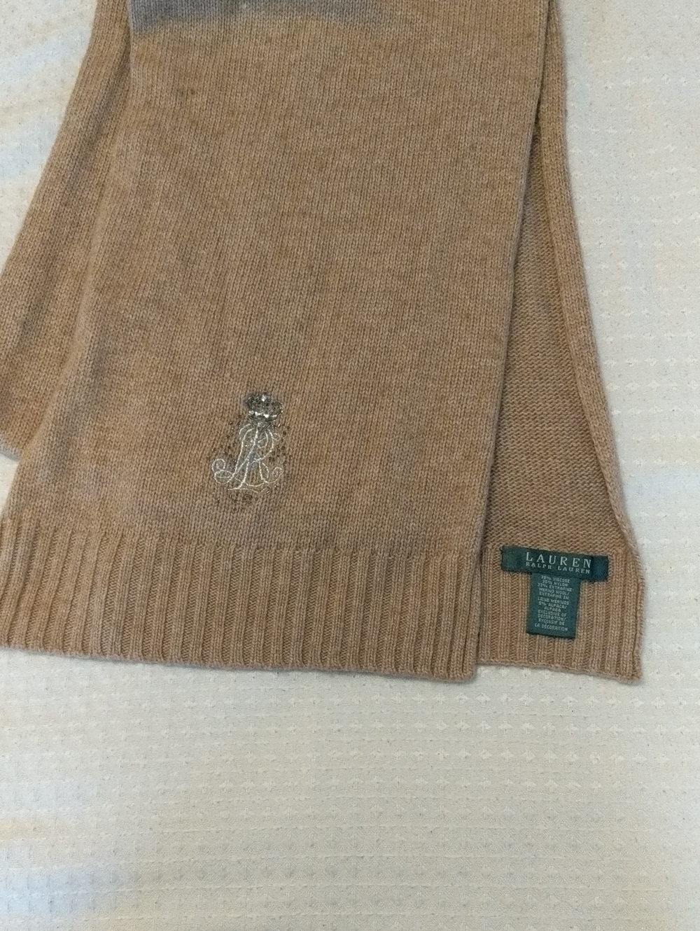 Lauren Ralph Lauren Embellished Knit Scarf in Tan